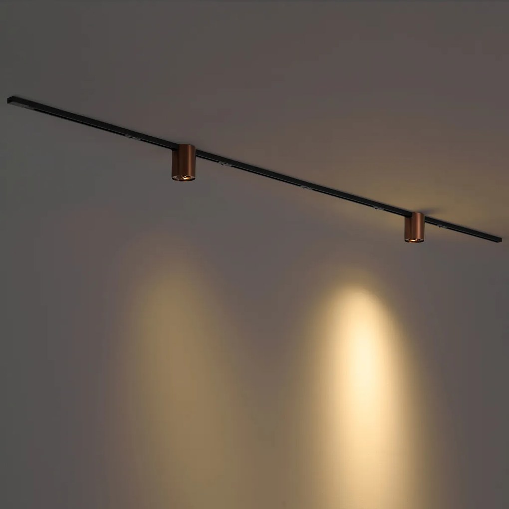 Sistema di illuminazione a binario moderno nero con 2 faretti bronzo scuro 1 fase - Iconic Rondoo Up