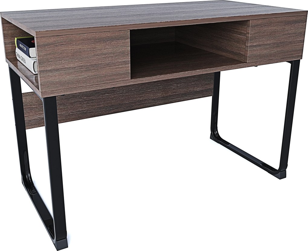 Scrivania Con 3 Scomparti Aperti In Legno Scrittoio Mobile Per Computer Desk Da Ufficio Sala Da Pranzo Studio Cameretta Design Industrial Con Gambe In Metallo Paracas 110 x 76.5 x 55 cm - Colore: Brown