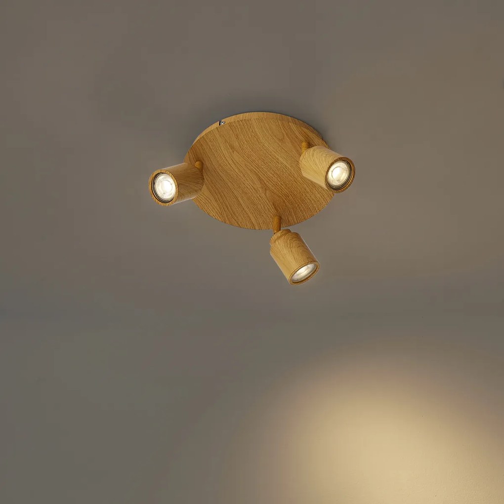 Plafoniera Japandi in legno chiaro con faretti orientabili 3 luci IP44 - Ducha