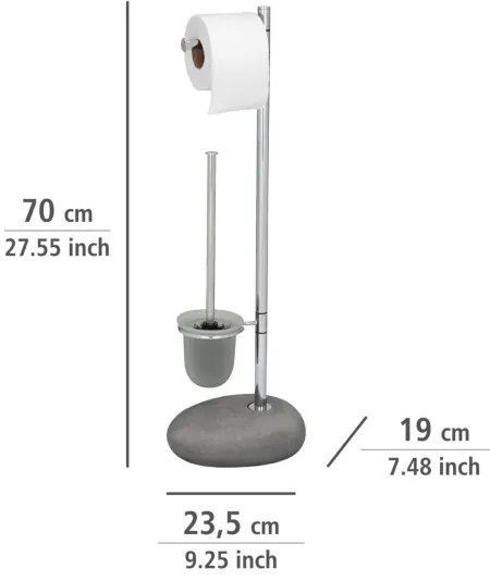 WENKO 19494100 - Spazzola per WC PEBBLE STONE 23,5x70 cm cromo lucido/grigio/satinato