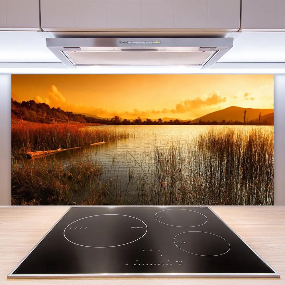 Rivestimento parete cucina Lago di paesaggio al tramonto 100x50 cm