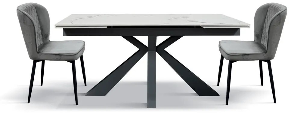 Tavolo BEVERLY HILLS in vetroceramica effetto marmo statuario e metallo verniciato antracite, allungabile 160×90 cm – 240×90 cm