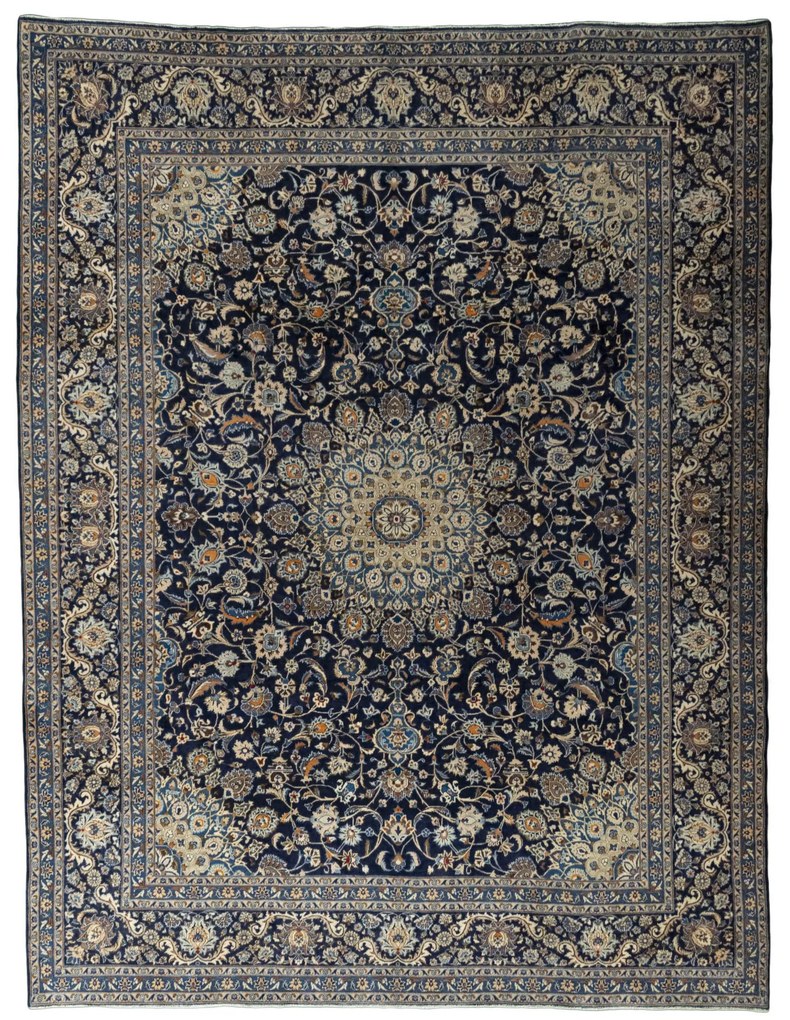 Kashmar Tappeto 390x300 Blu (Iran) Annodato A Mano