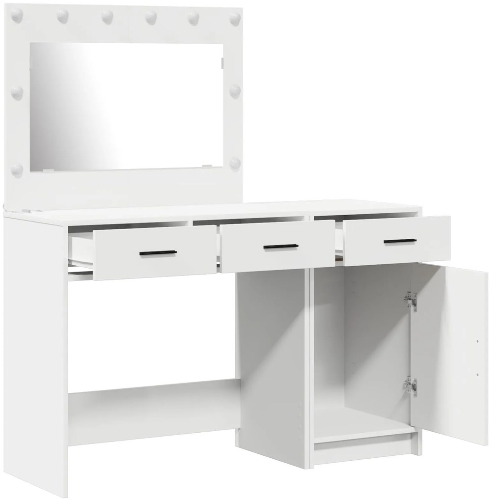 Set da tavolo da trucco a 2 pezzi con led in legno ingegnerizzato bianco
