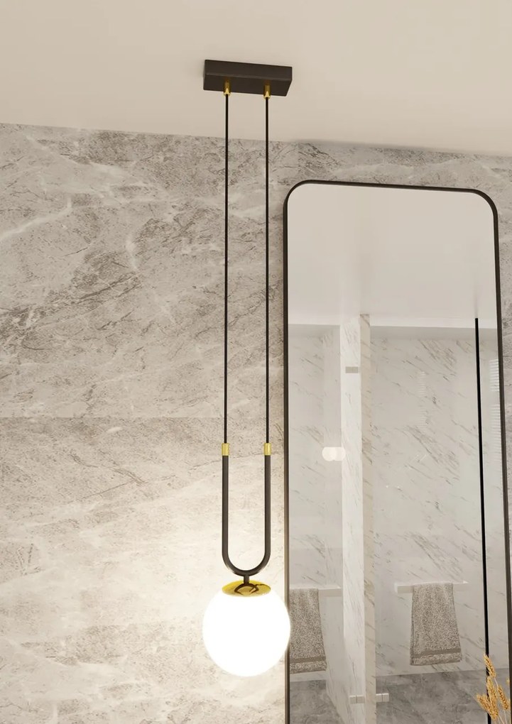 Lampadario a Sospensione in Acciaio e Vetro GLAM 1 Nero E14