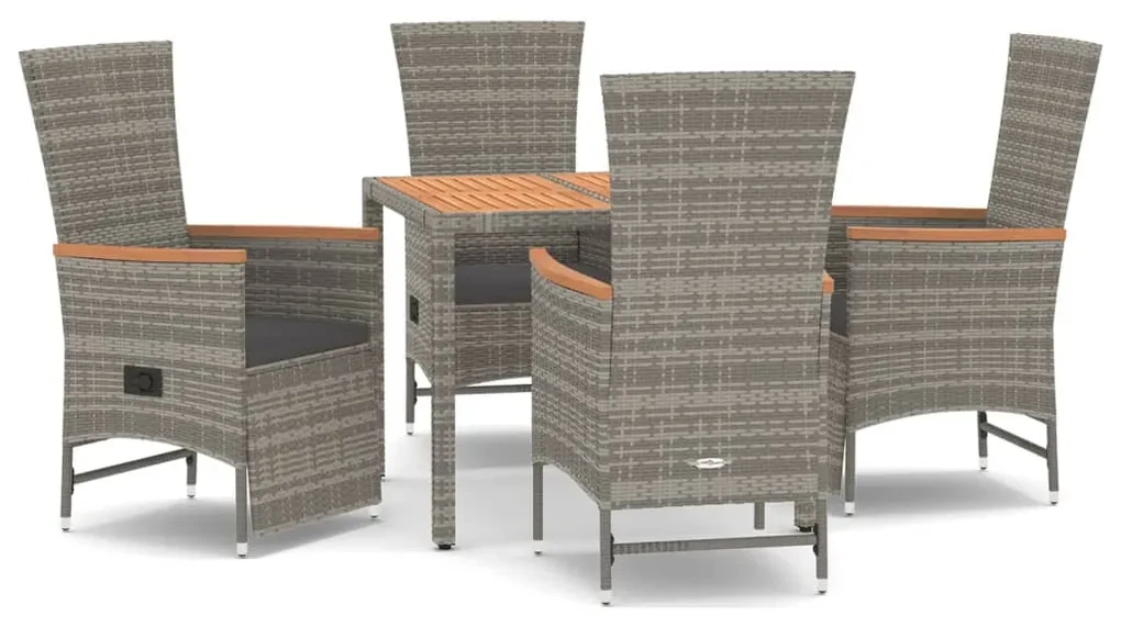 Set da pranzo da giardino 5 pz con cuscini in polyrattan grigio
