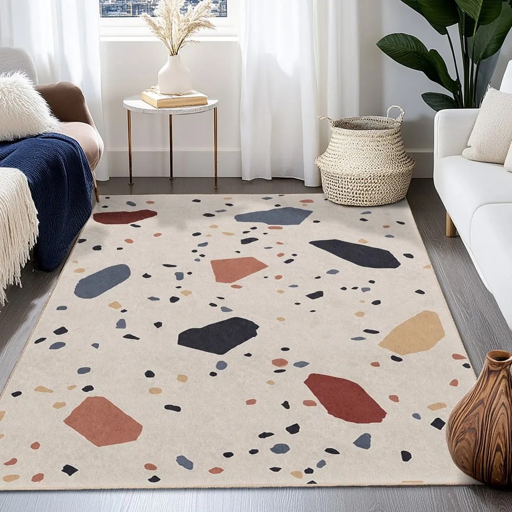 Tappeto color crema lavabile 60x100 cm Cracked Terrazzo – Mila Home
