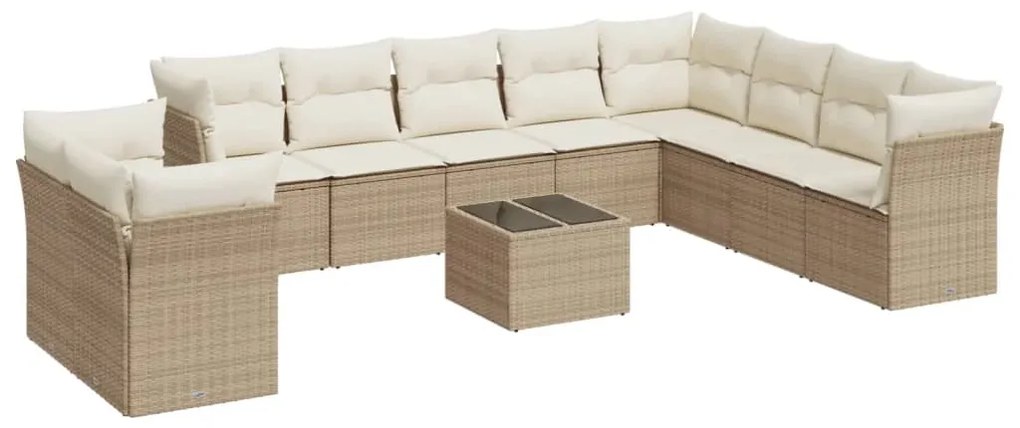 Set divani da giardino 11 pz con cuscini beige in polyrattan