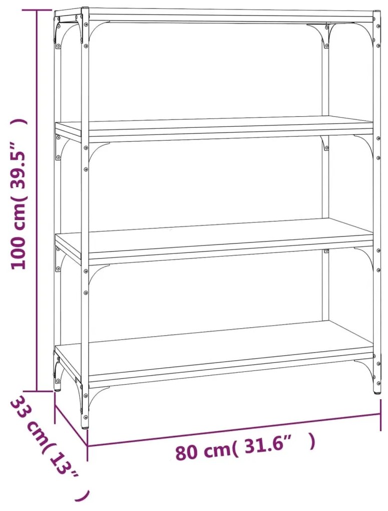 Libreria rovere marrone 80x33x100cm Legno Multistrato e Acciaio