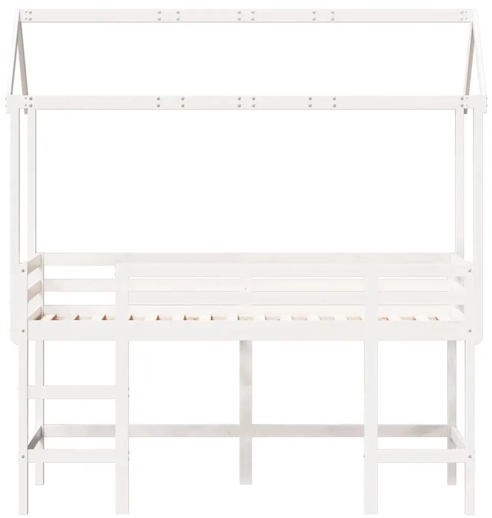 Letto soppalco con scala e tetto bianco 80x200 cm massello pino