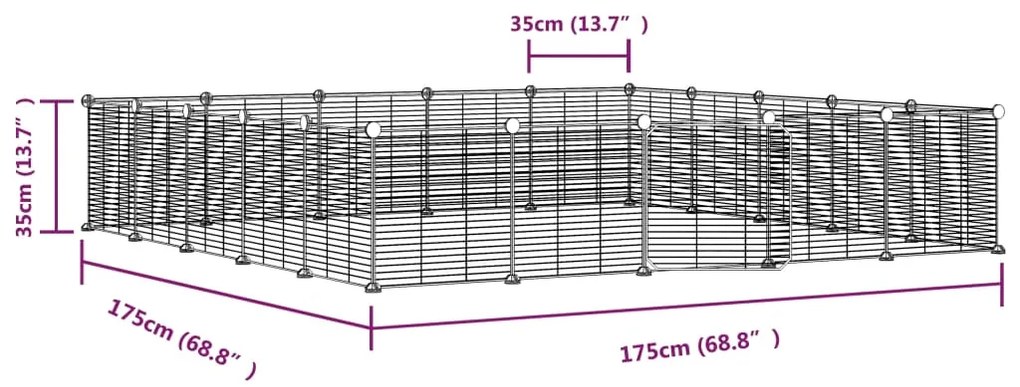 Gabbia per animali 20 pannelli con porta nera 35x35 cm acciaio