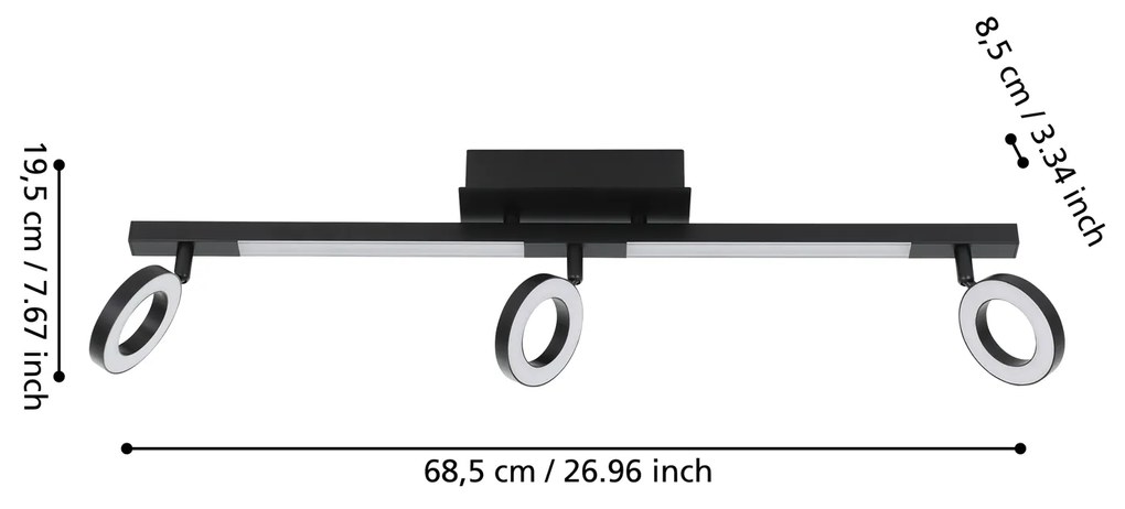 Spot Moderno Cardillio 2 In Alluminio Nero 3 Luci Led 3,2W 3000K Ip20