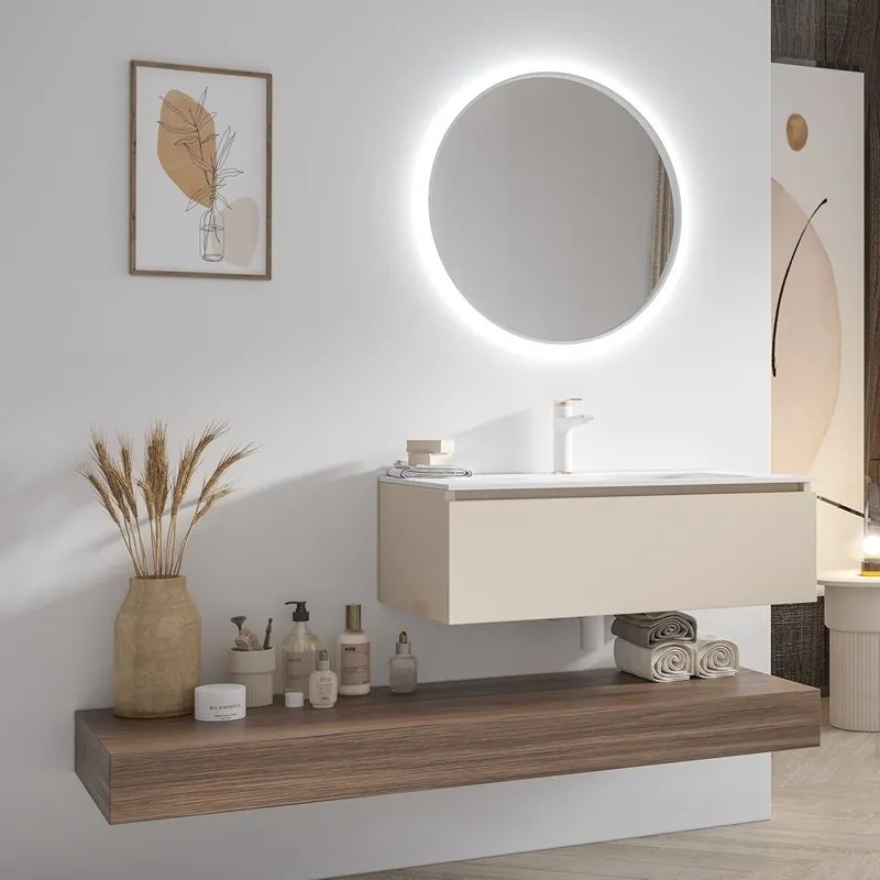 Composizione bagno sospesa mobile 80cm e mensolone da 140cm | KAM-KK801 - KAMALU