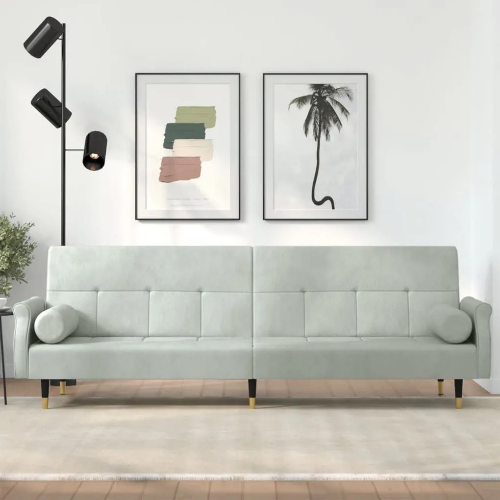 Divano Letto Con Cuscini Grigio Chiaro İn Velluto /