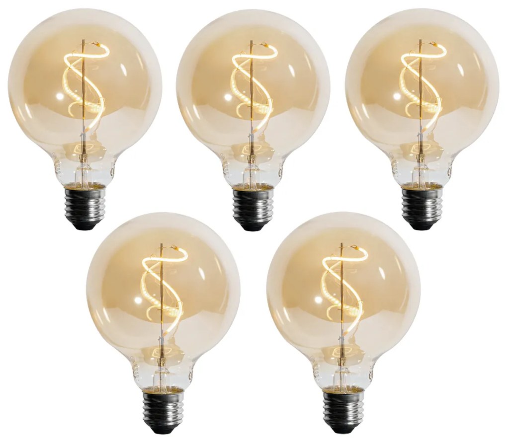 Set da 5 Lampadine LED E27 Dimmerabili Filamento a Spirale G95 4W 270LM 2700K