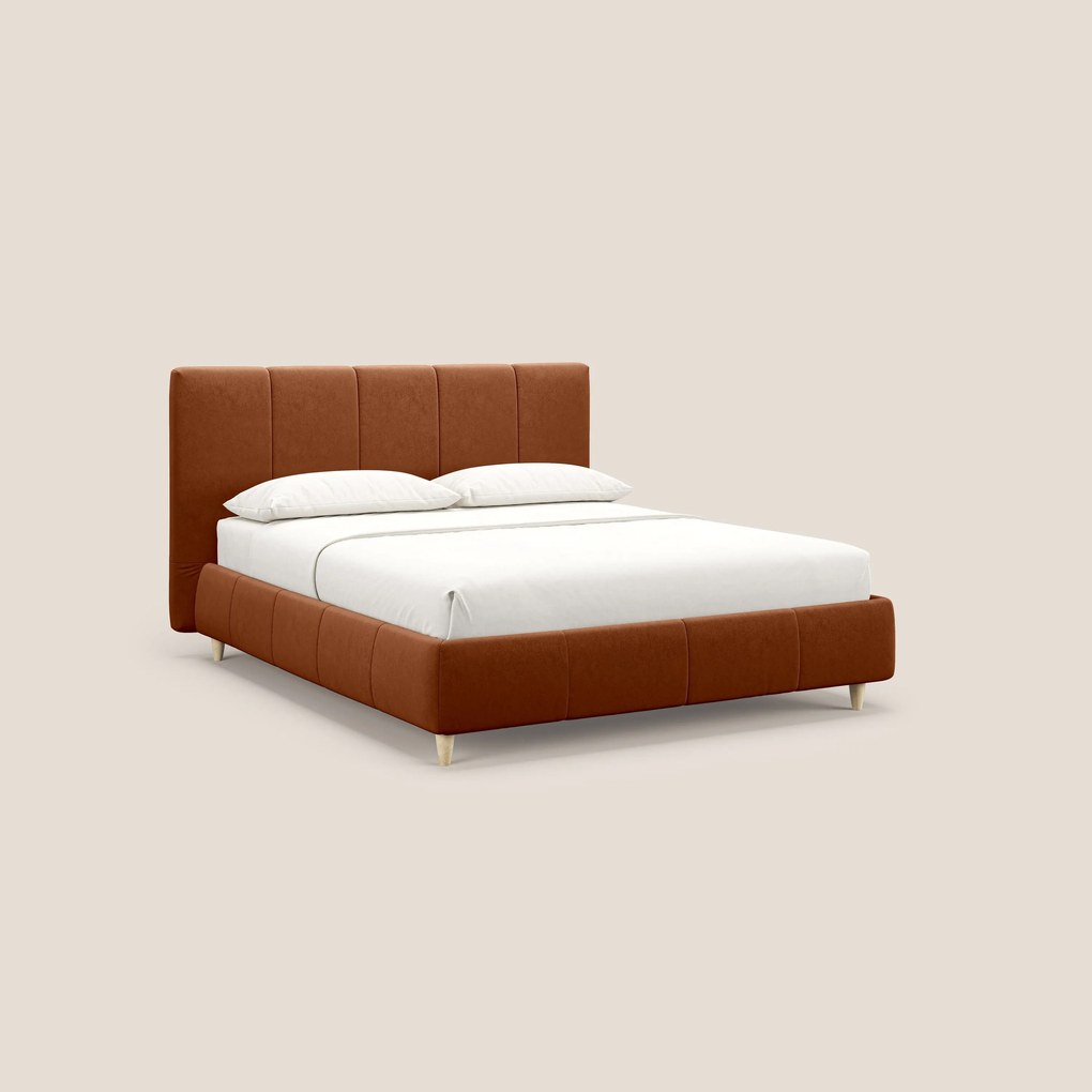 Laura letto imbottito contenitore e sfoderabile in microfibra velluto impermeabile T09 ruggine