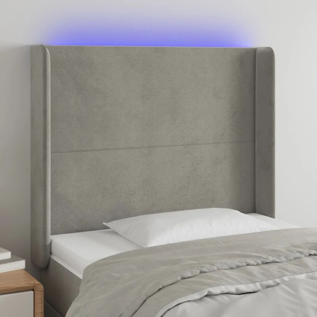 Testiera A Led Grigio Chiaro 103x16x118/128 Cm İn Velluto /