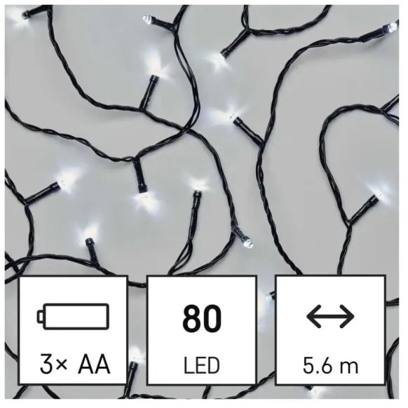 Catena LED natalizia da esterno 80xLED/3xAA 6,1m IP44 bianco freddo
