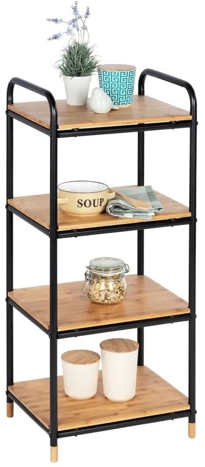 Scaffale da bagno nero in metallo con 4 ripiani in bambù 42x94,5 cm Loft - Wenko