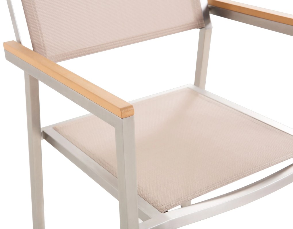 Set di tavolo e 8 sedie da giardino in acciaio basalto e fibra tessile beige nero lucido 220 cm GROSSETO Beliani