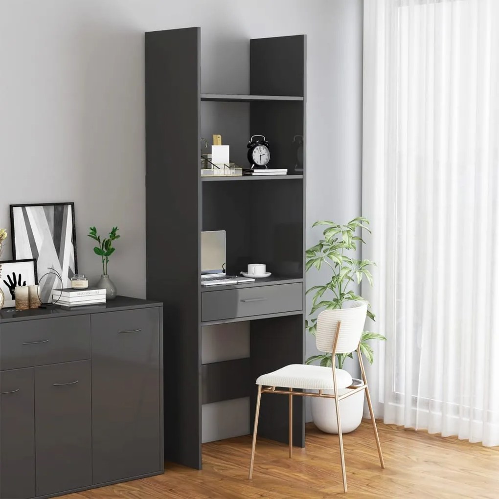 Libreria grigio lucido 60x35x180 cm in truciolato