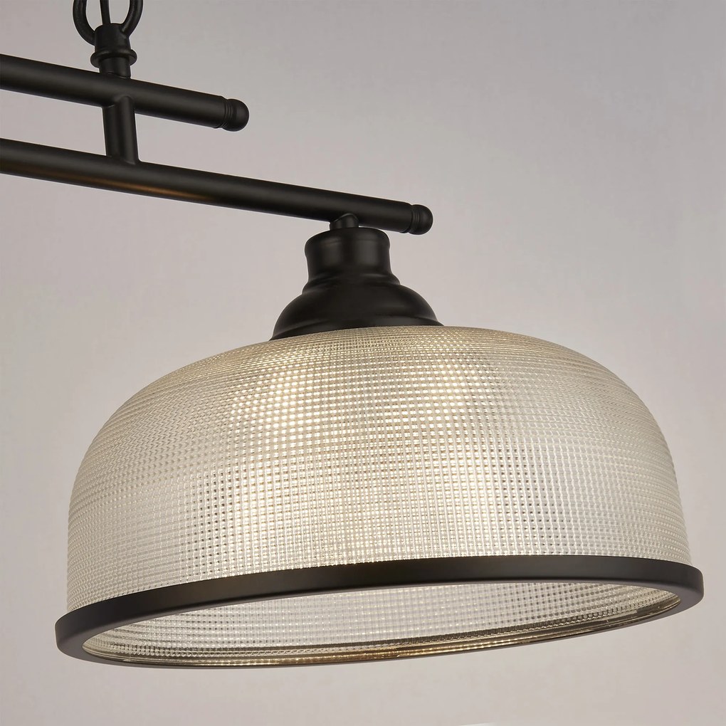 Lampadario Rustico-Country Highworth Acciaio Bianco Vetro Nero 3 Luci E27