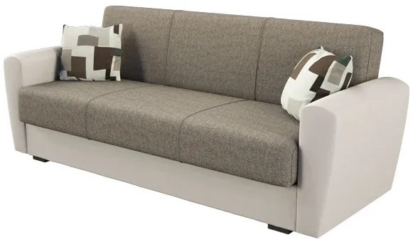 Divano Letto Miami 3 Posti in Tessuto/Ecopelle- Beige e Grigio, Beige