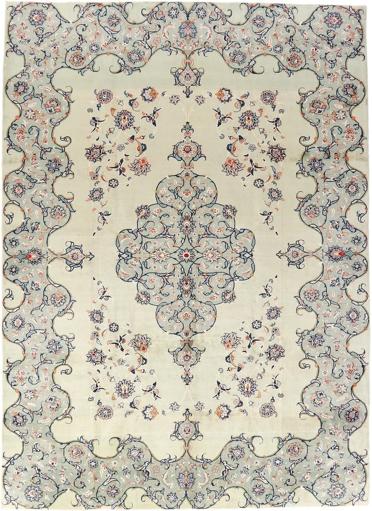 Kashan Tappeto 410 x 300 Beige (Iran) Annodato A Mano