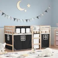 Letto a Soppalco con Tende Bambini Bianco e Nero 90x200 cm Pinocod mxl 116437