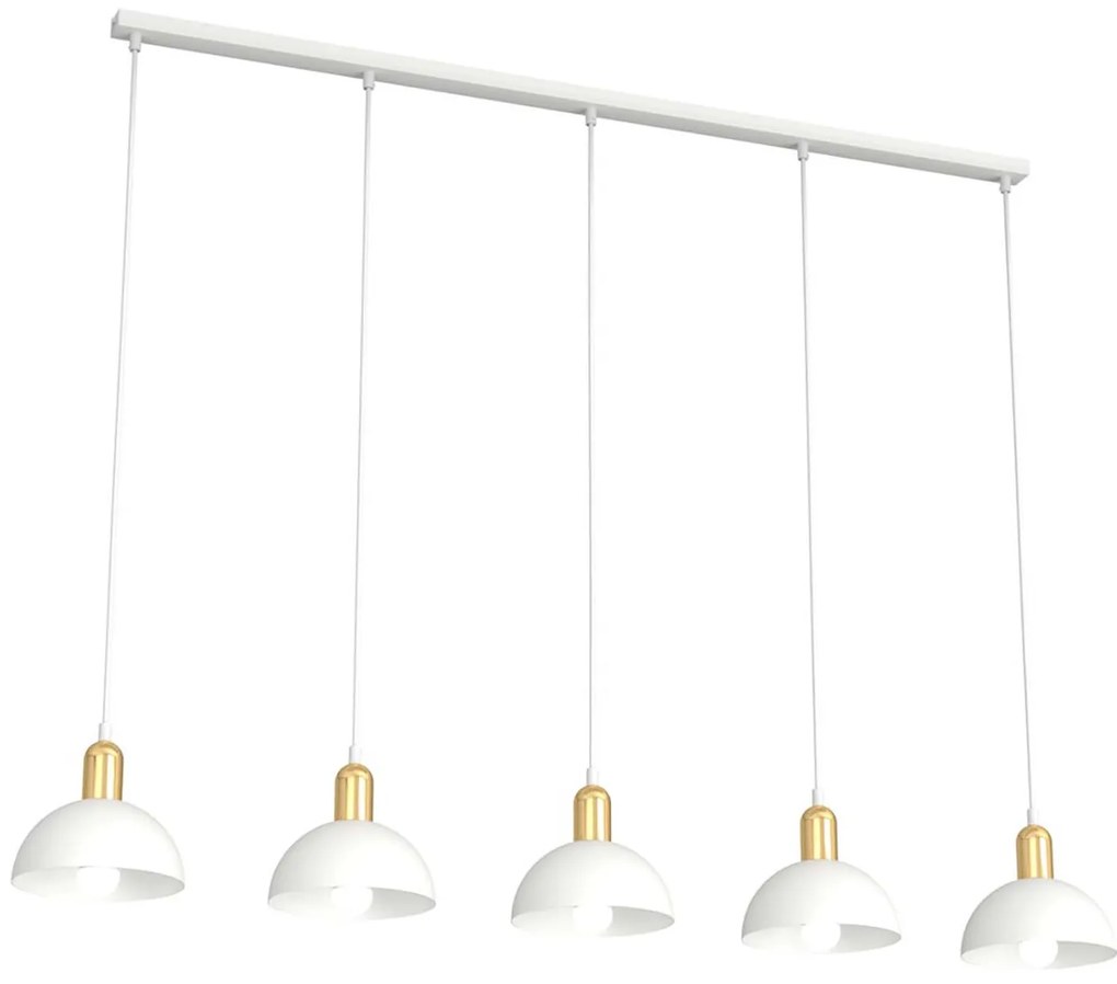 Lampadario 5 Luci Idunn In Acciaio Bianco E Oro Diffusori A Cupola