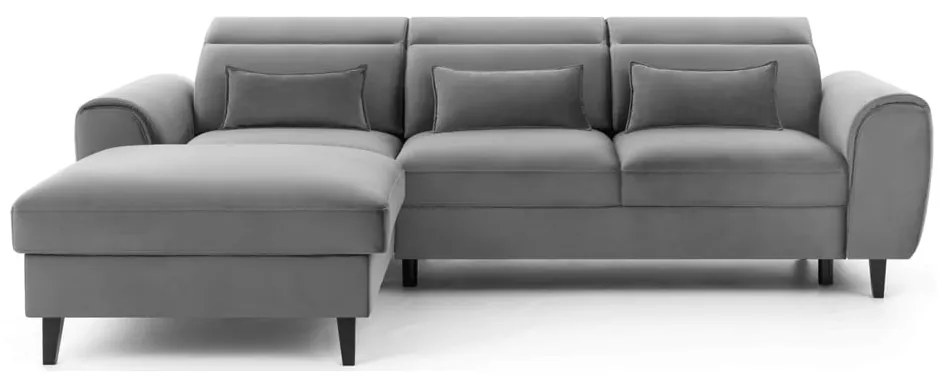 Divano angolare grigio allungabile/con contenitore (con penisola a sinistra/con chaise lounge) e rivestimento in velluto Foble – ELTAP