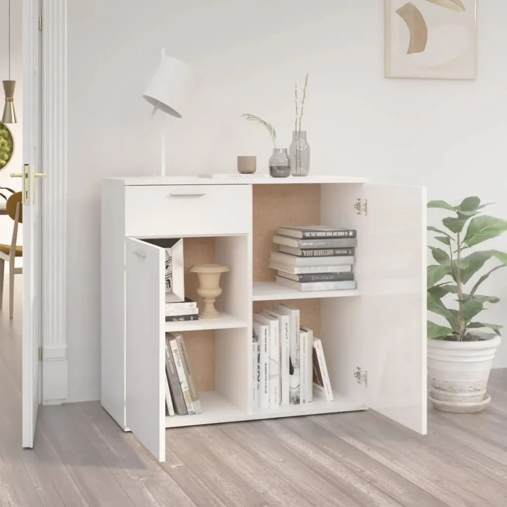 Credenza bianco lucido 80x36x75 cm in truciolato