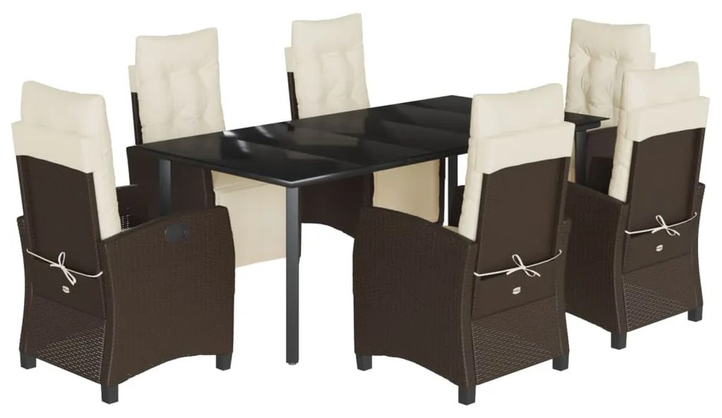 Set da pranzo da giardino 7pz con cuscini in polyrattan marrone