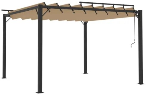 Gazebo con Tetto a Lamelle 3x3 m in Tessuto Tortora e Alluminio