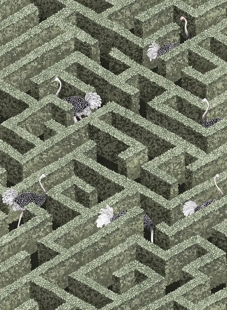 Josephine Munsey Carta da parati Labyrinth with Ostrich - Eucalyptus