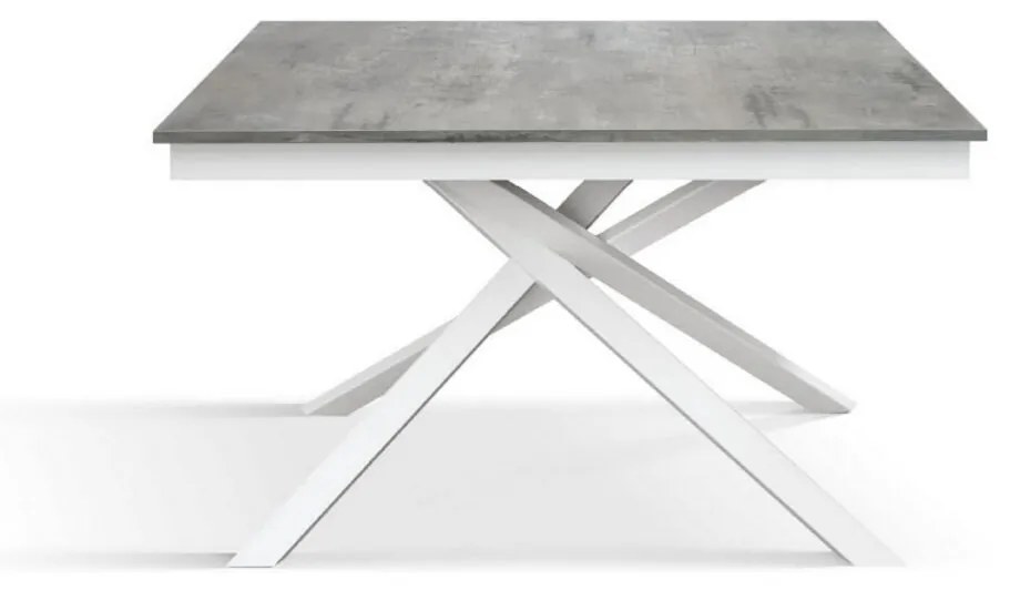 Tavolo VOLPAIA in legno, finitura grigio cemento e base in metallo verniciato bianco, allungabile 140&#215;80 cm &#8211; 190&#215;80 cm
