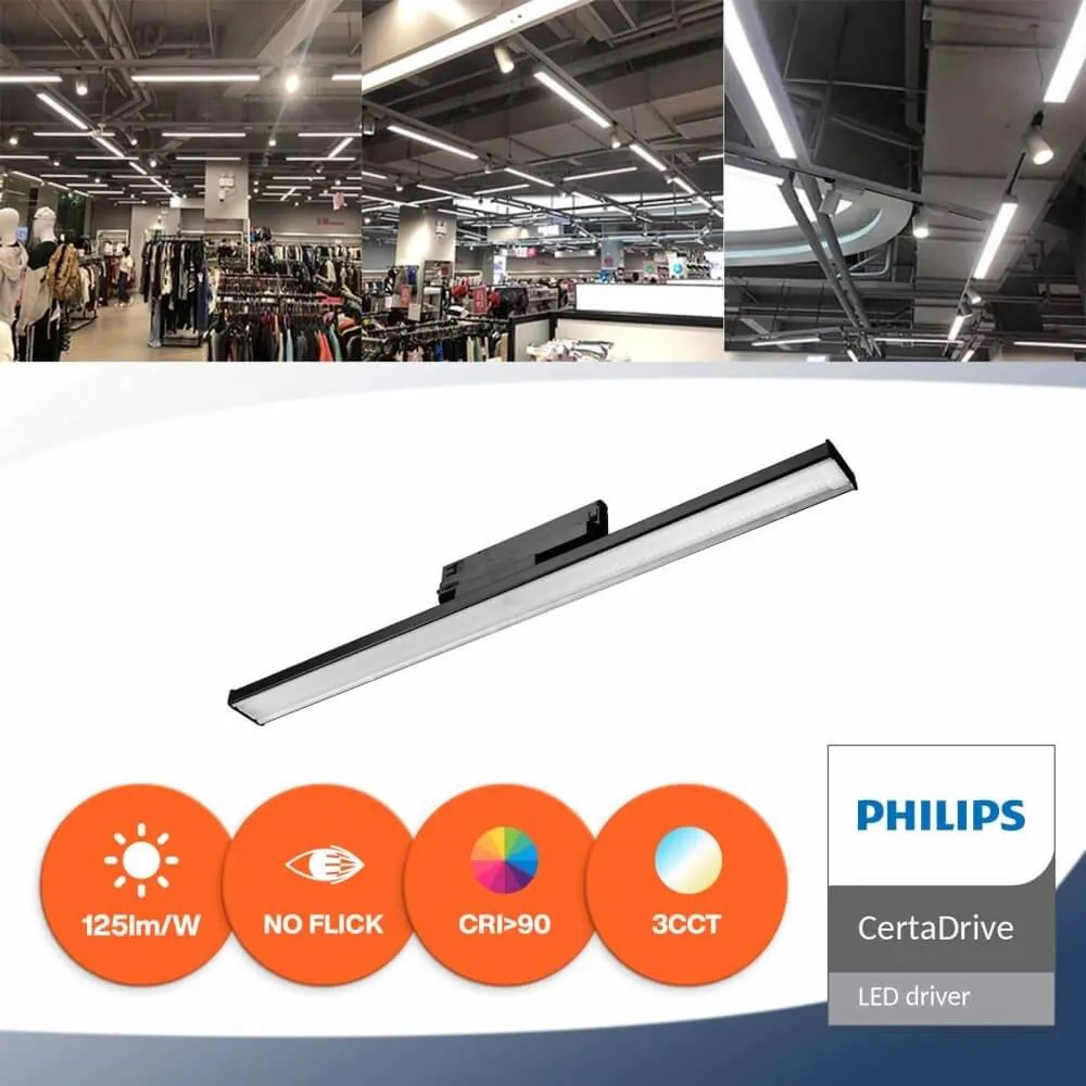 Lampada LED Lineare 34W,binario Trifase,60cm 90° con driver Philips Colore Bianco Variabile CCT