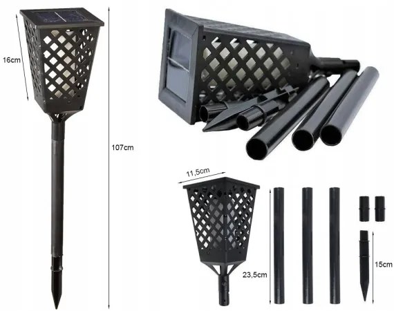 Lampada solare LED con sensore LED/0,6W/5,5V IP65 2000 mAh 107 cm nera