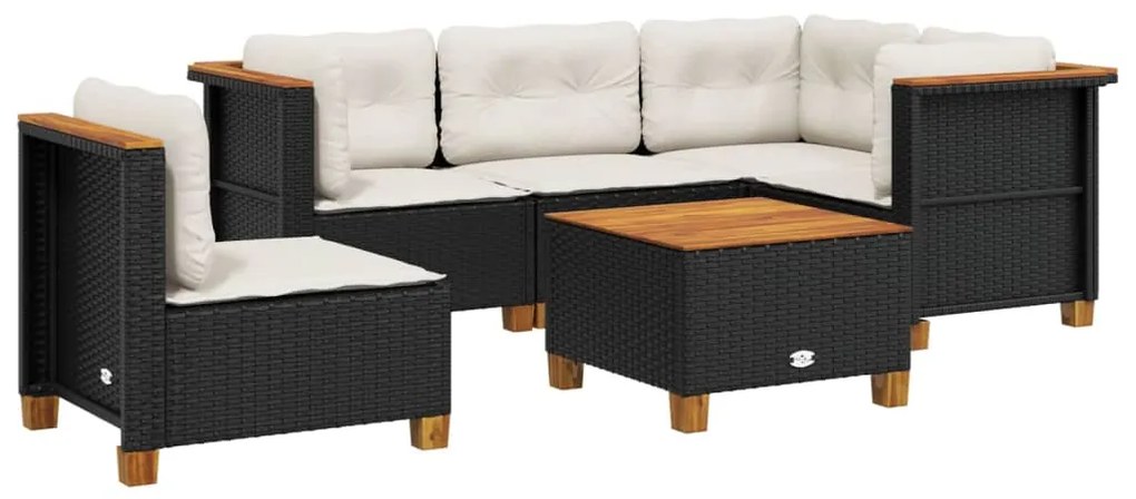 Set divano da giardino 6 pz con cuscini nero in polyrattan