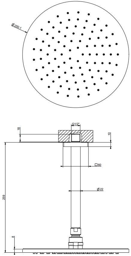 Soffione anticalcare doccia 25 cm a soffitto orientabile cromo rilievo 59152 gessi