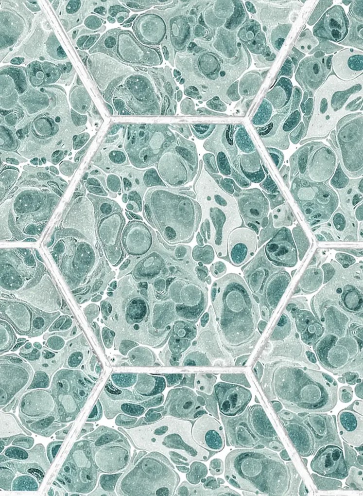 Rebel Walls Tapete Marbled Hexagon Tiles - Green