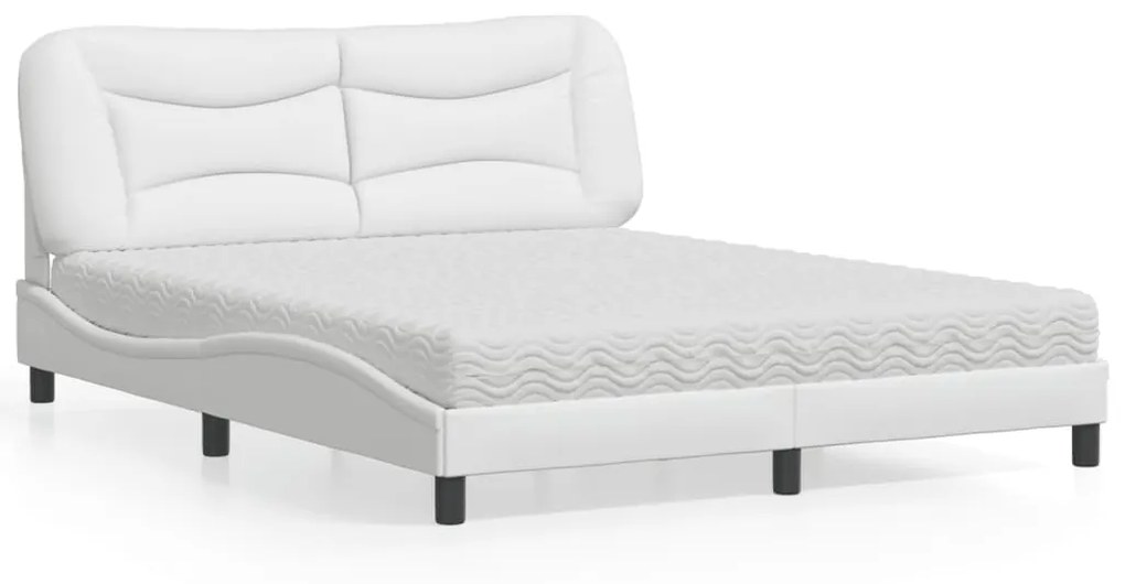 Letto Con Materasso Bianco 160x200 Cm İn Similpelle /