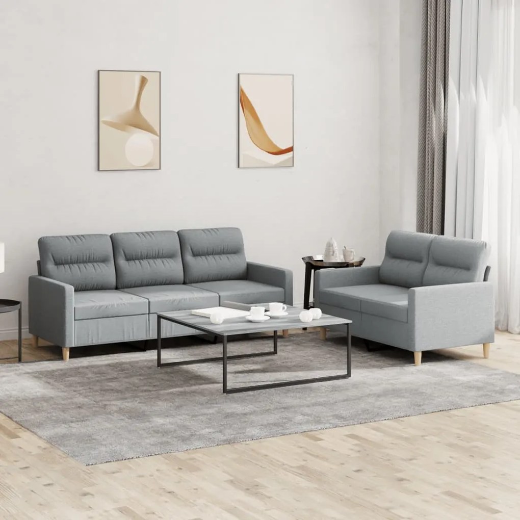 Set Di Divani 2 Pz Con Cuscini Grigio Chiaro İn Tessuto /