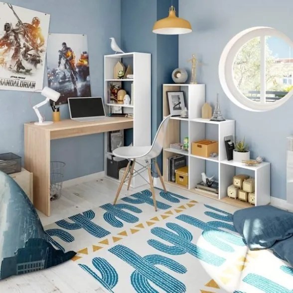 Scrivania Libreria Reversibile 144x120x53 Effetto Legno Bianco E Rovere Duplo