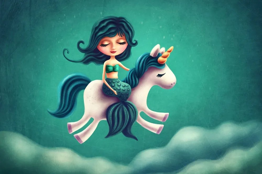 Carta da parati autoadesiva – Sirenetta con unicorno
