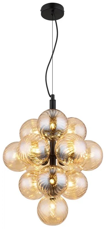 Lampadario sosp.metallo nero sat.13x G9 LED nero paralume ambrato 13x G9 Ø39.5cm GLOBO