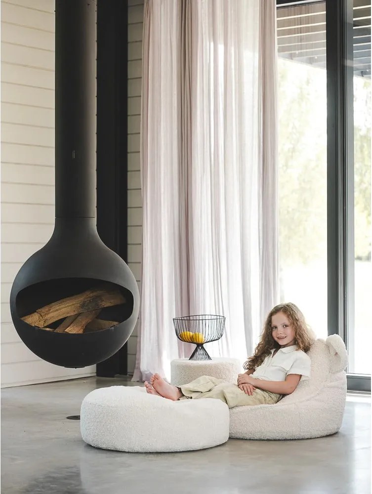 Pouf a sacco per bambini color crema con rivestimento in bouclé Round – Wigiwama