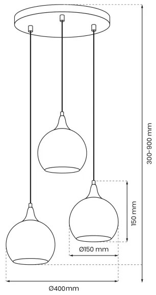 Lampadario a sospensione con filo MONTE 3xE27/60W/230V cromo opaco