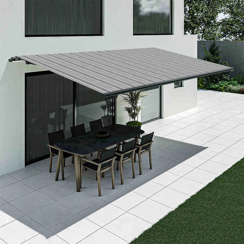 Tenda da sole a Grigio-grigio scuro a righe, modello Basic senza cassonetto, 2400 x 1500 mm, con manovella, configurazione individuale