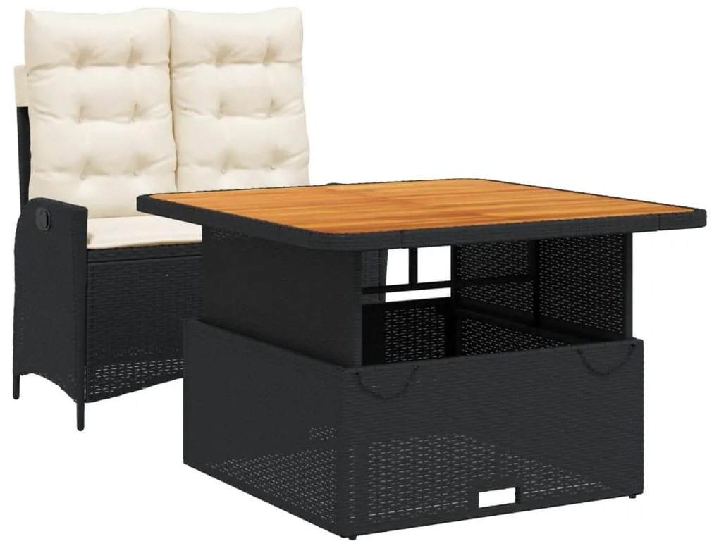 Set da pranzo da giardino 2 pz con cuscini nero in polyrattan